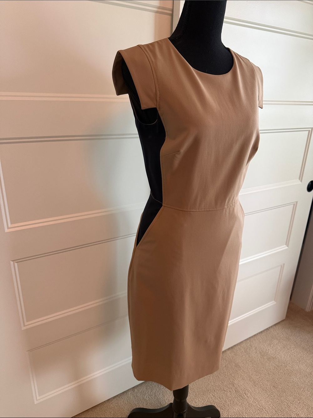 J. Crew Tan Cap-Sleeve Midi Sheath Dress